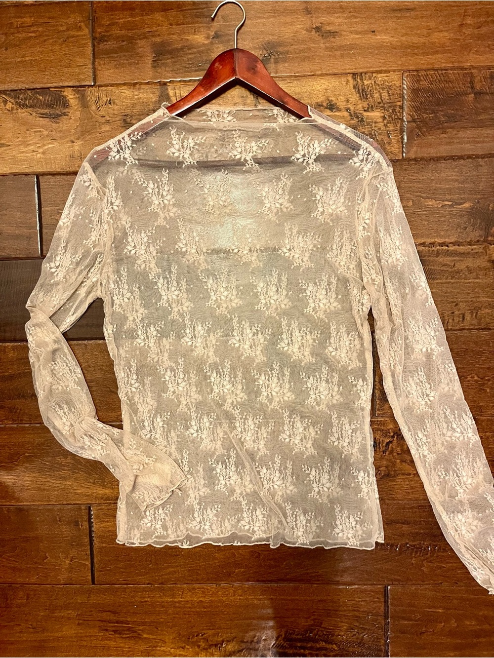 Sheer Lace Long-Sleeve Top - Cream-sz XL